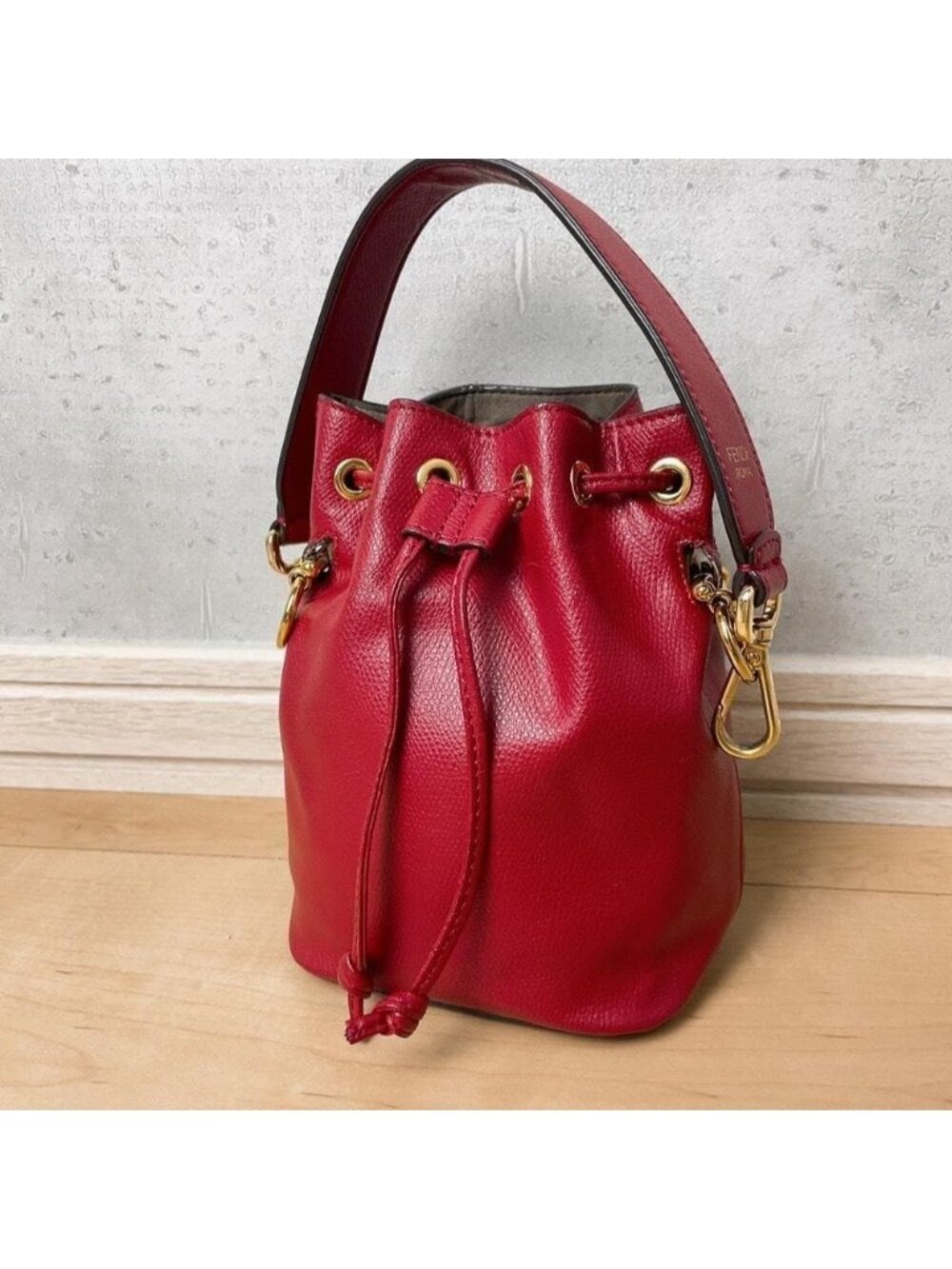 Fendi Montresor Drawstring Bucket Bag Leather Red 2-Way